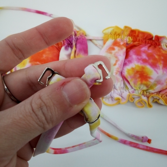 Zaful Tie Dye Orange Pink Bandeau Elastic Bikini Top Swim Swimsuit Swimwear 8 - Picture 8 of 14